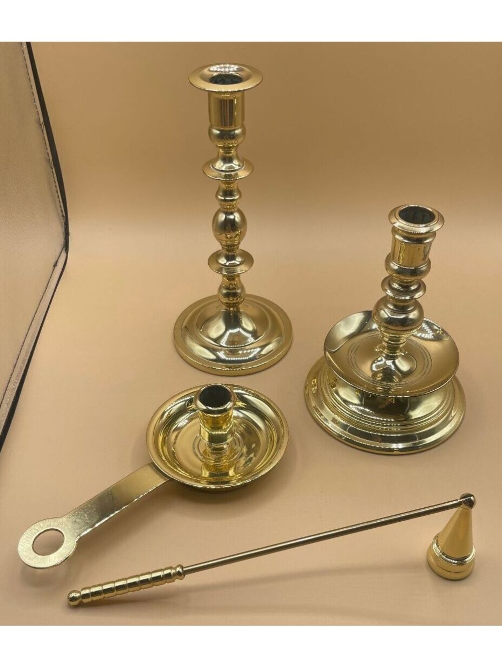 Vintage Baldwin Forged Brass Candle Holder Four-Piece Set 1970s